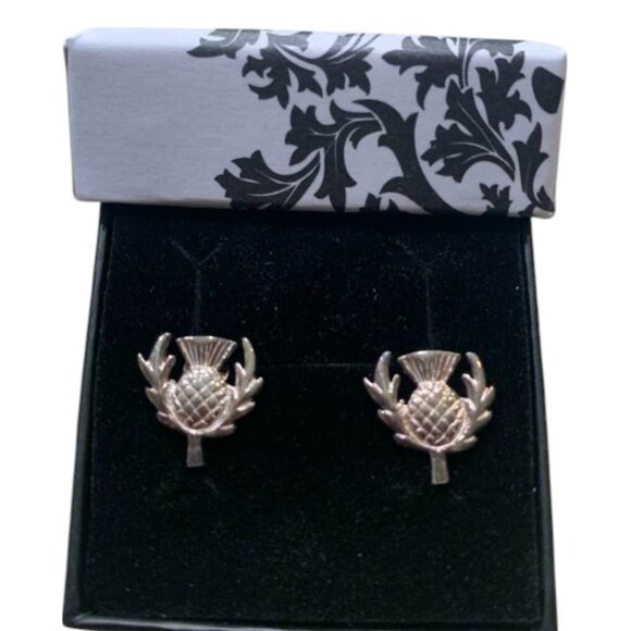 Sterling Silver Flower of Scotland Scottish Thistle Stud Earings NEW - Picture 1 of 7